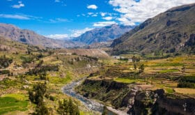 Colca Valley is located about 100 kilometers northwest of Arequipa, Peru
